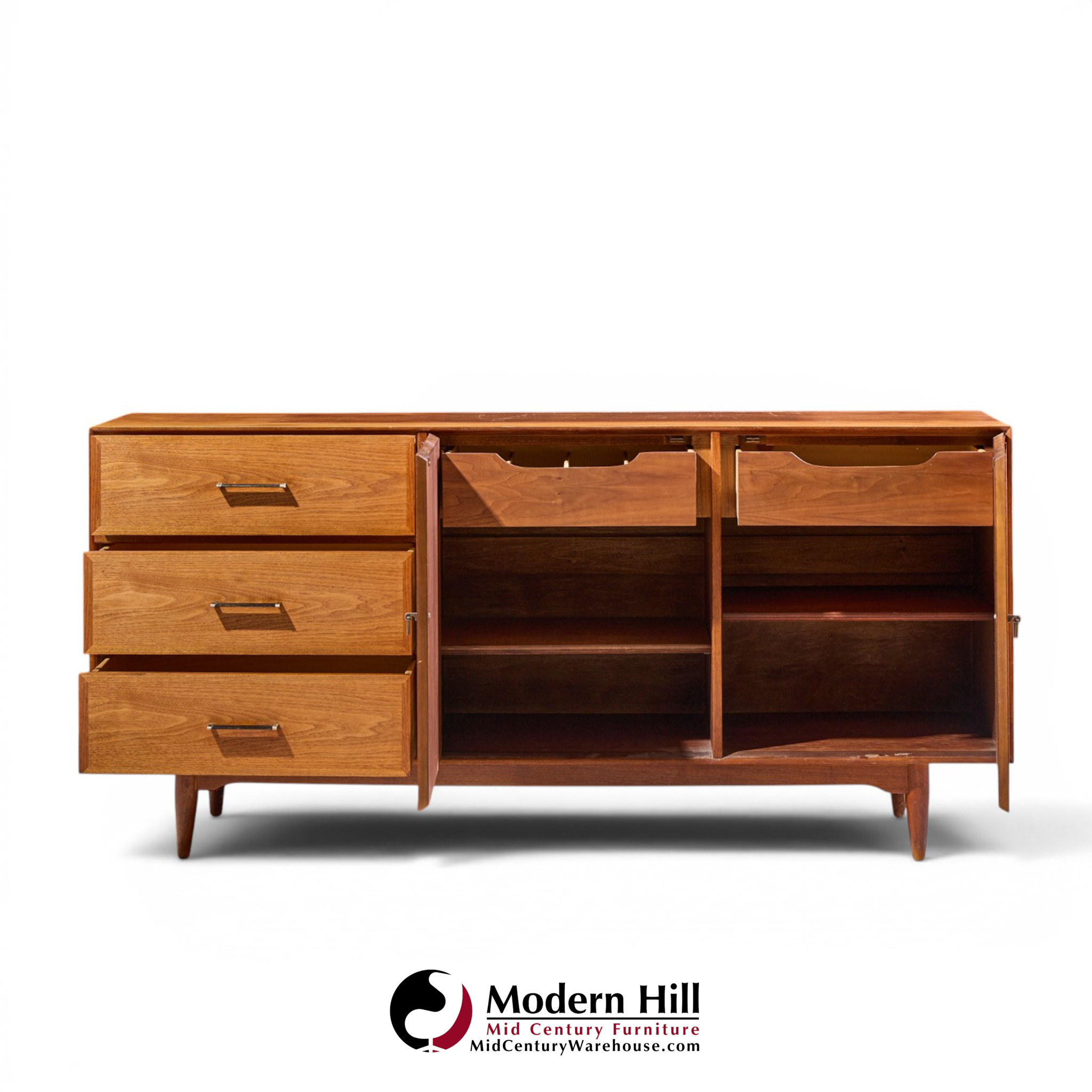 ramseur harlequin mid century walnut credenza and hutch