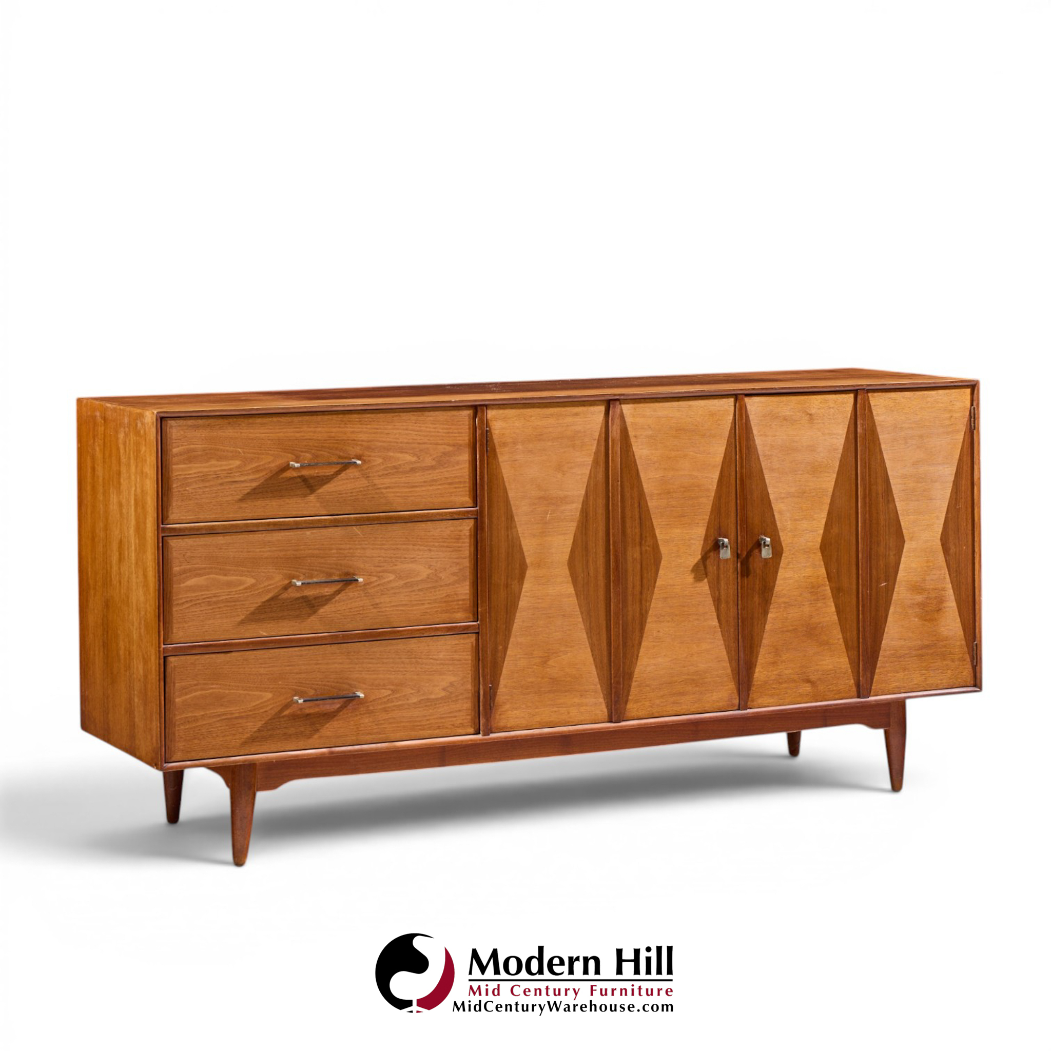 ramseur harlequin mid century walnut credenza and hutch
