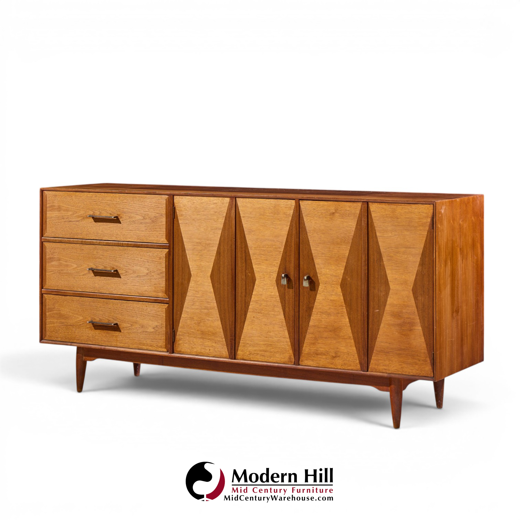 ramseur harlequin mid century walnut credenza and hutch