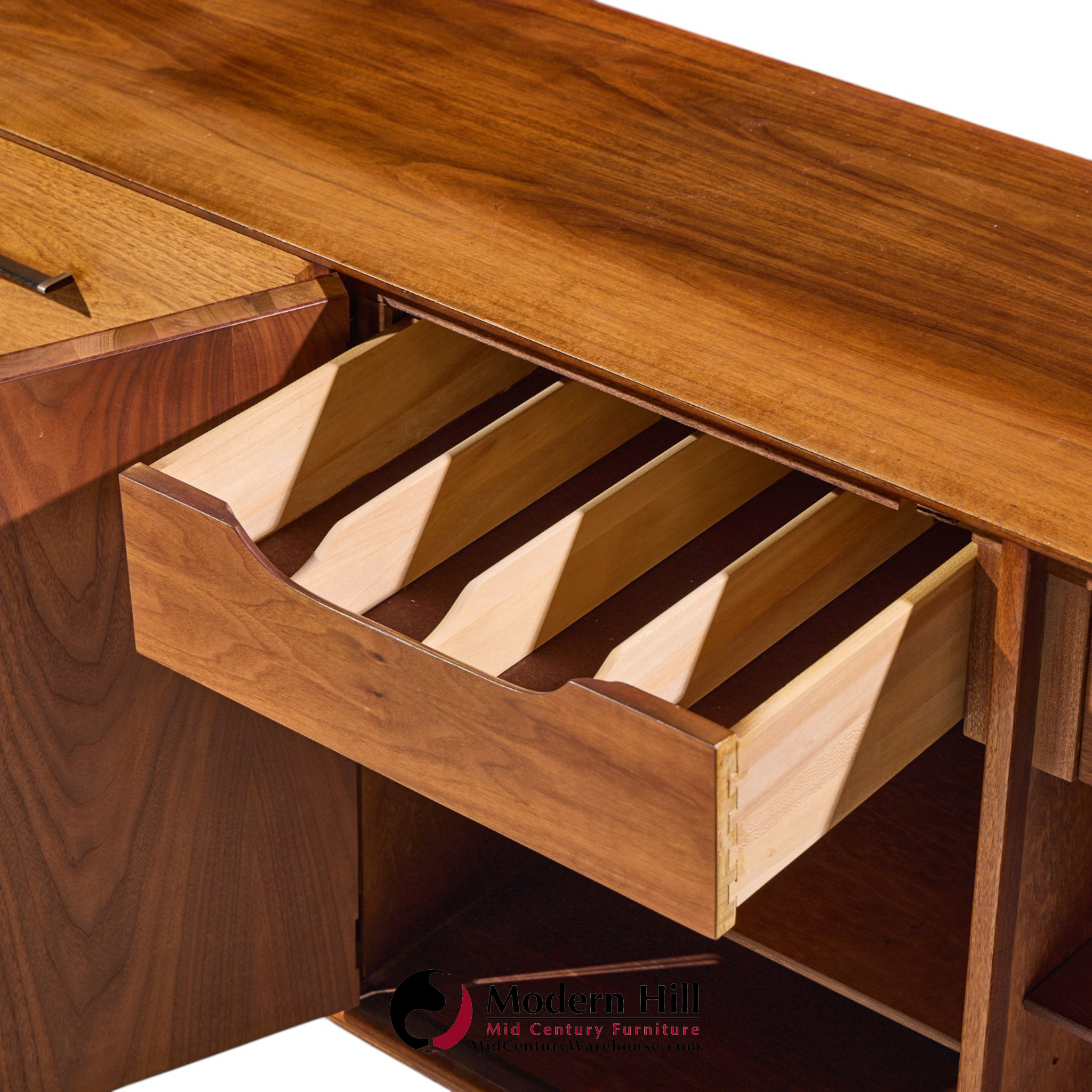 ramseur harlequin mid century walnut credenza and hutch