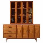 ramseur harlequin mid century walnut credenza and hutch