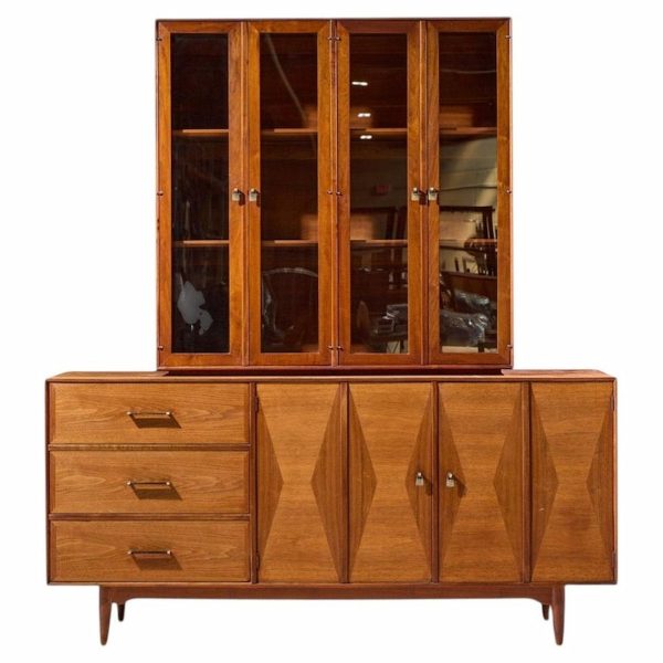 ramseur harlequin mid century walnut credenza and hutch