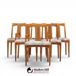 ramseur mid century walnut and cane dining chairs - set of 6
