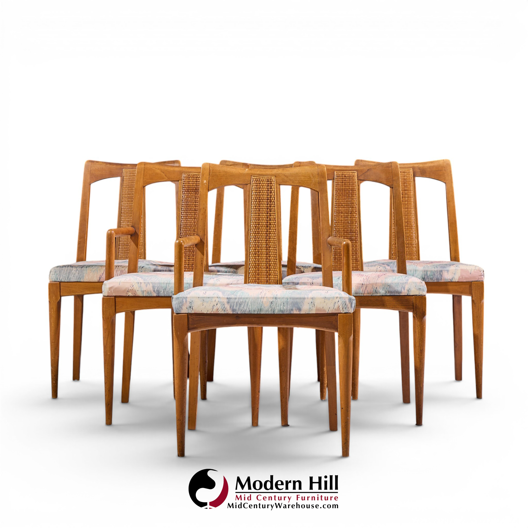 ramseur mid century walnut and cane dining chairs - set of 6