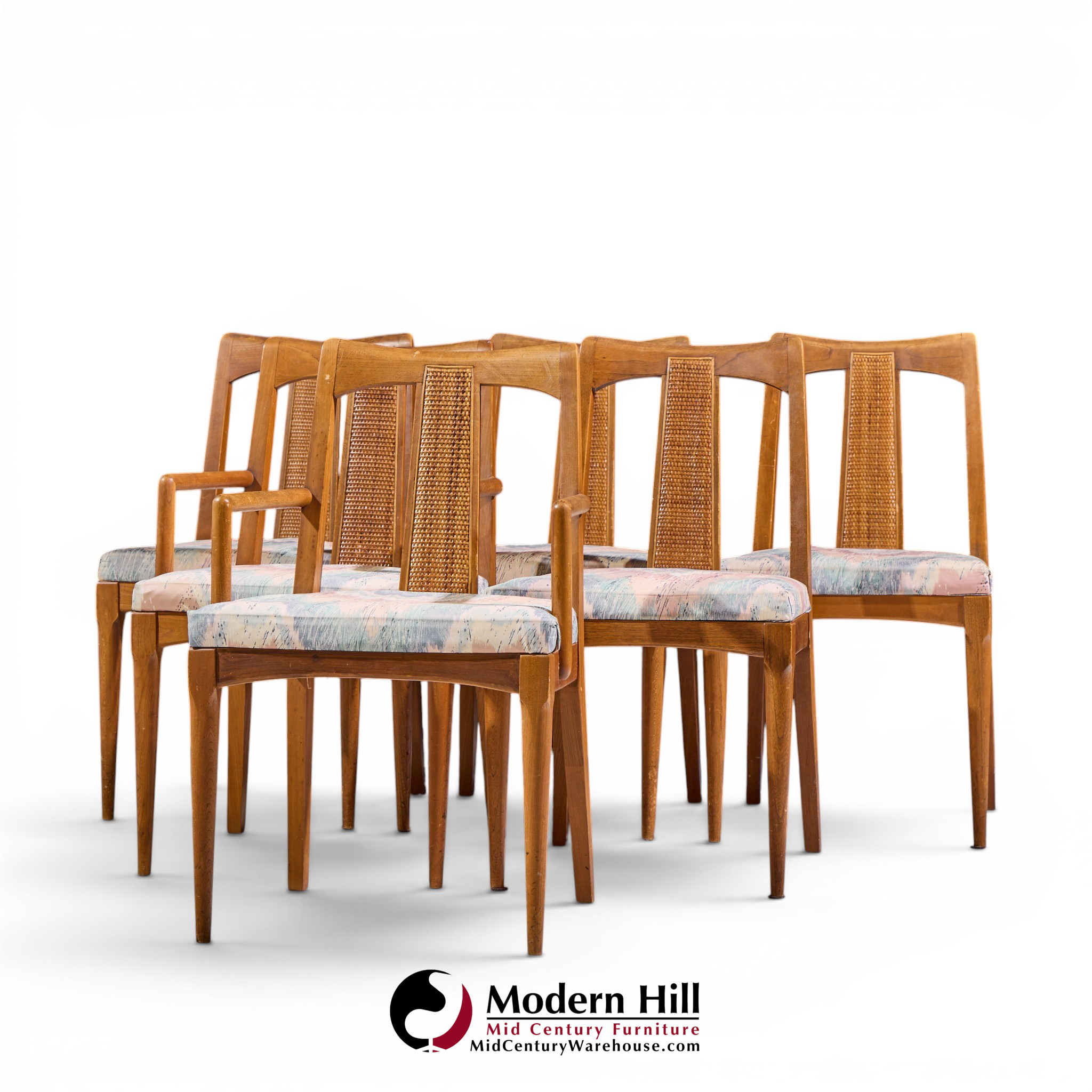 ramseur mid century walnut and cane dining chairs - set of 6