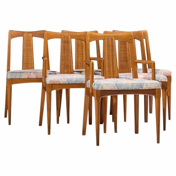 ramseur mid century walnut and cane dining chairs - set of 6