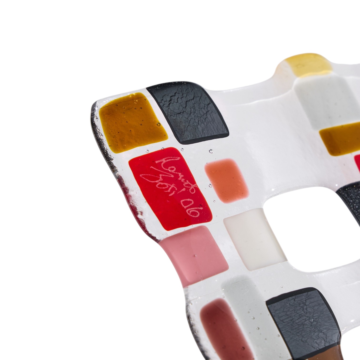 renato foti large fused art glass tray