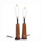 richard barr for laurel mid century walnut table lamps - pair