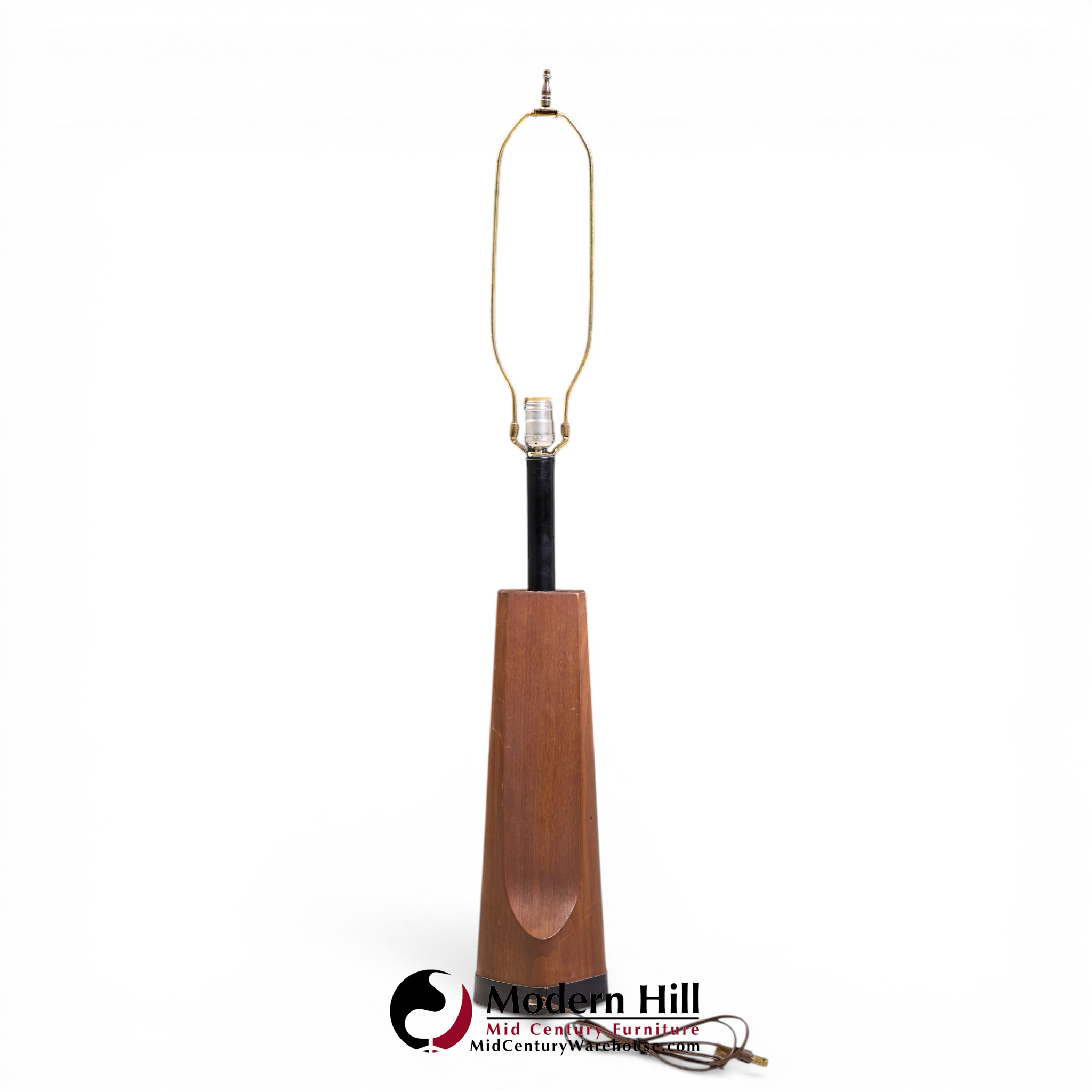 richard barr for laurel mid century walnut table lamps - pair