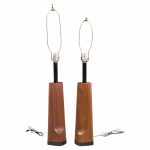 richard barr for laurel mid century walnut table lamps - pair