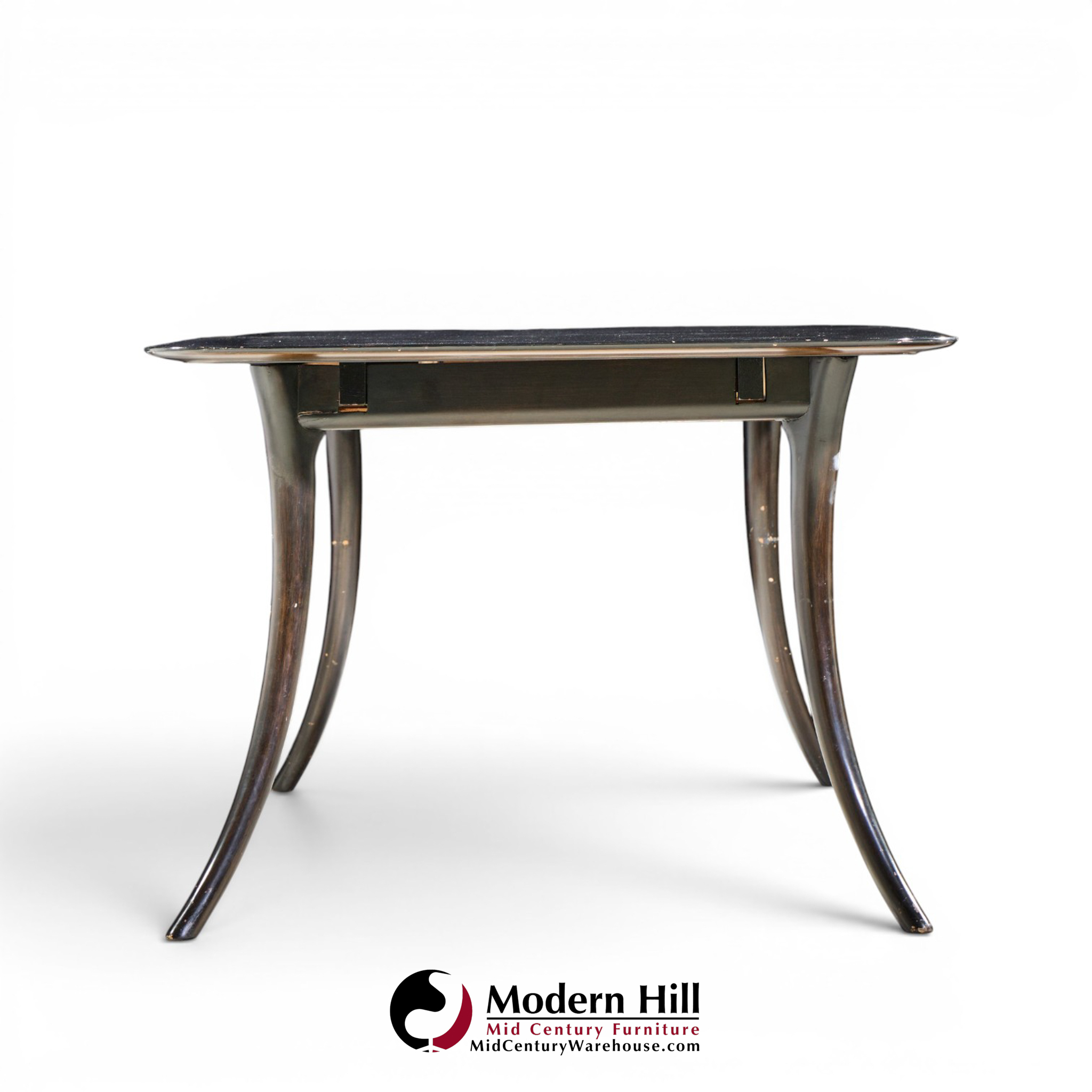 robsjohn gibbings for widdicomb mid century ebonized expanding saber leg dining table with 2 leaves