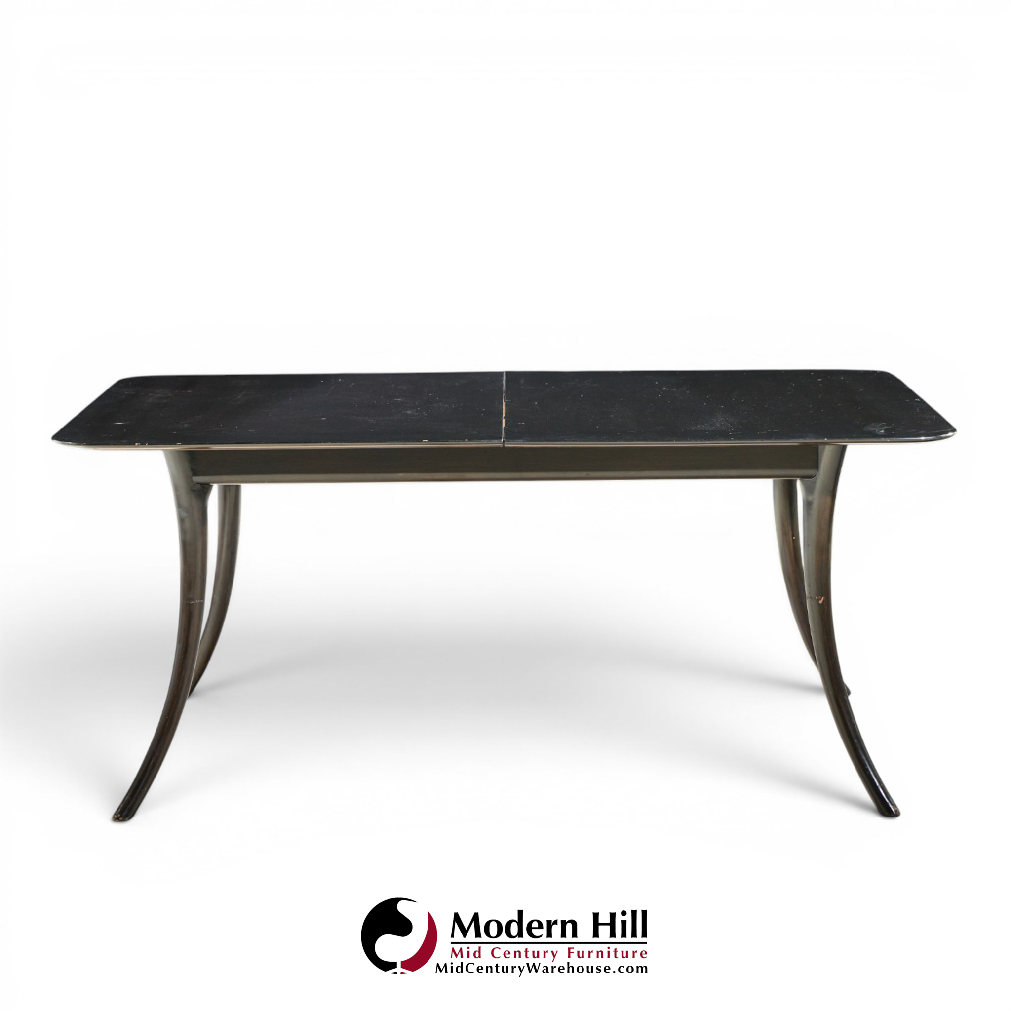 robsjohn gibbings for widdicomb mid century ebonized expanding saber leg dining table with 2 leaves