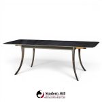 robsjohn gibbings for widdicomb mid century ebonized expanding saber leg dining table with 2 leaves