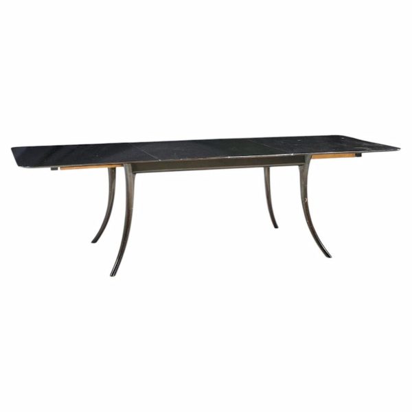 robsjohn gibbings for widdicomb mid century ebonized expanding saber leg dining table with 2 leaves