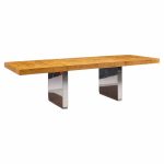 roger sprunger for dunbar mid century burlwood and chrome expanding dining table with 2 leaves