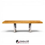 roger sprunger for dunbar mid century burlwood and chrome expanding dining table with 2 leaves