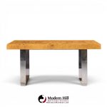 roger sprunger for dunbar mid century burlwood and chrome expanding dining table with 2 leaves