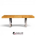 roger sprunger for dunbar mid century burlwood and chrome expanding dining table with 2 leaves
