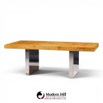 roger sprunger for dunbar mid century burlwood and chrome expanding dining table with 2 leaves