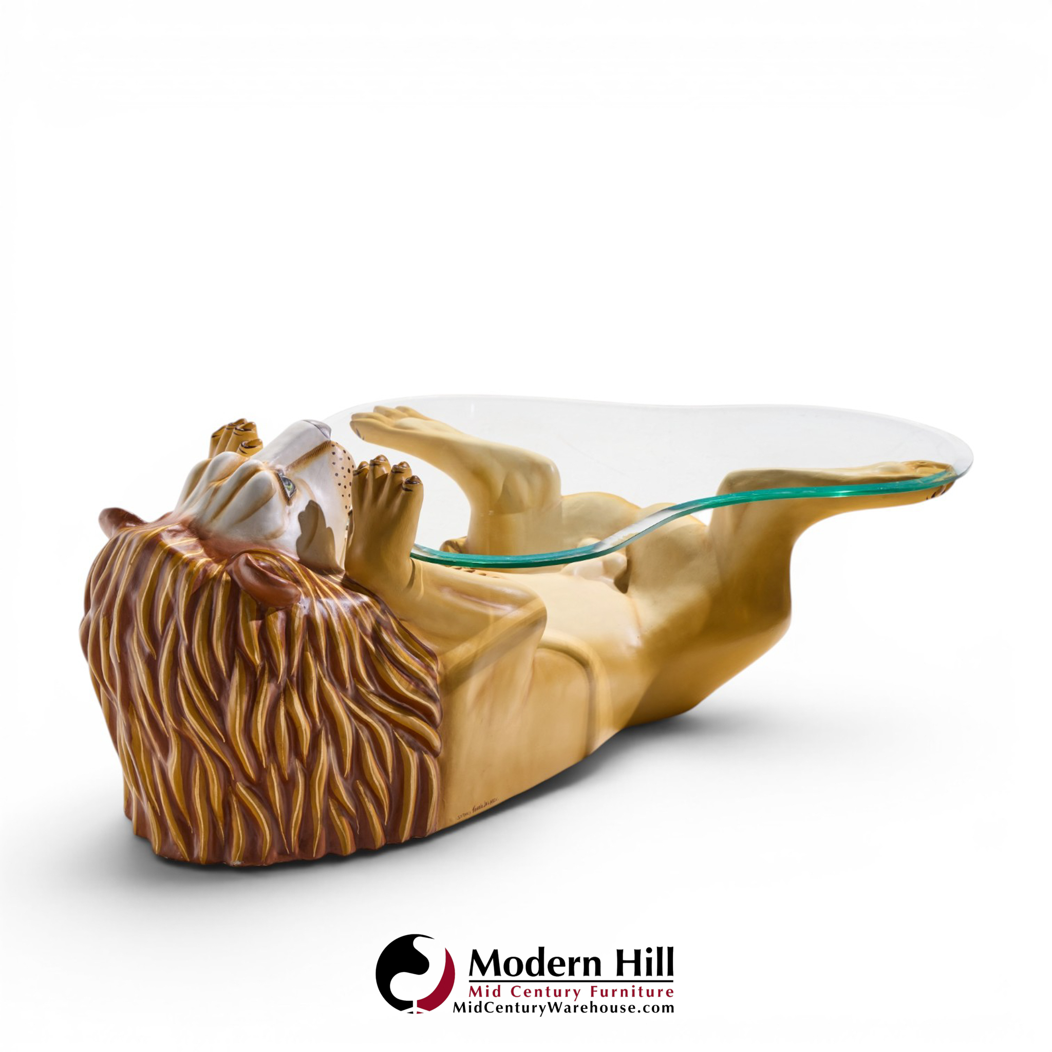 sergio bustamante style sermel mid century tonalá papier-mâché lion coffee table