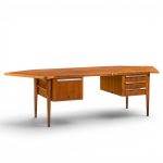stow davis mid century walnut boomerang executive desk