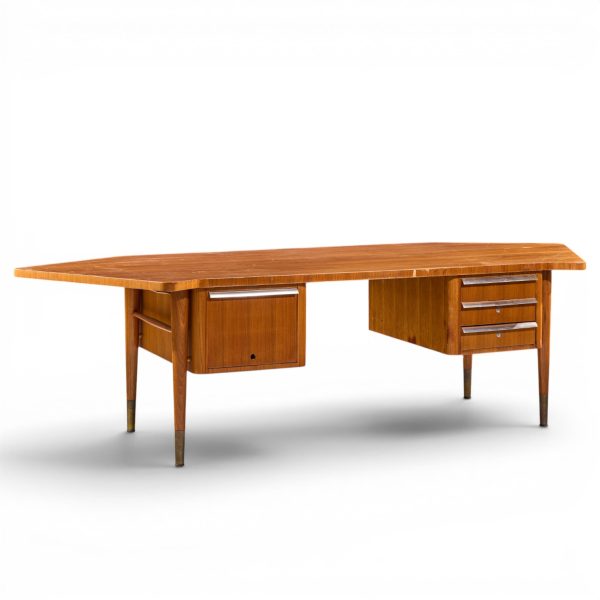 stow davis mid century walnut boomerang executive desk