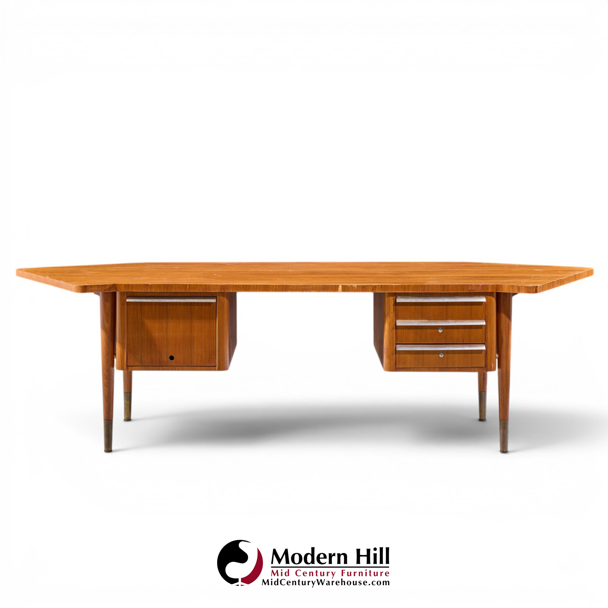 stow davis mid century walnut boomerang executive desk