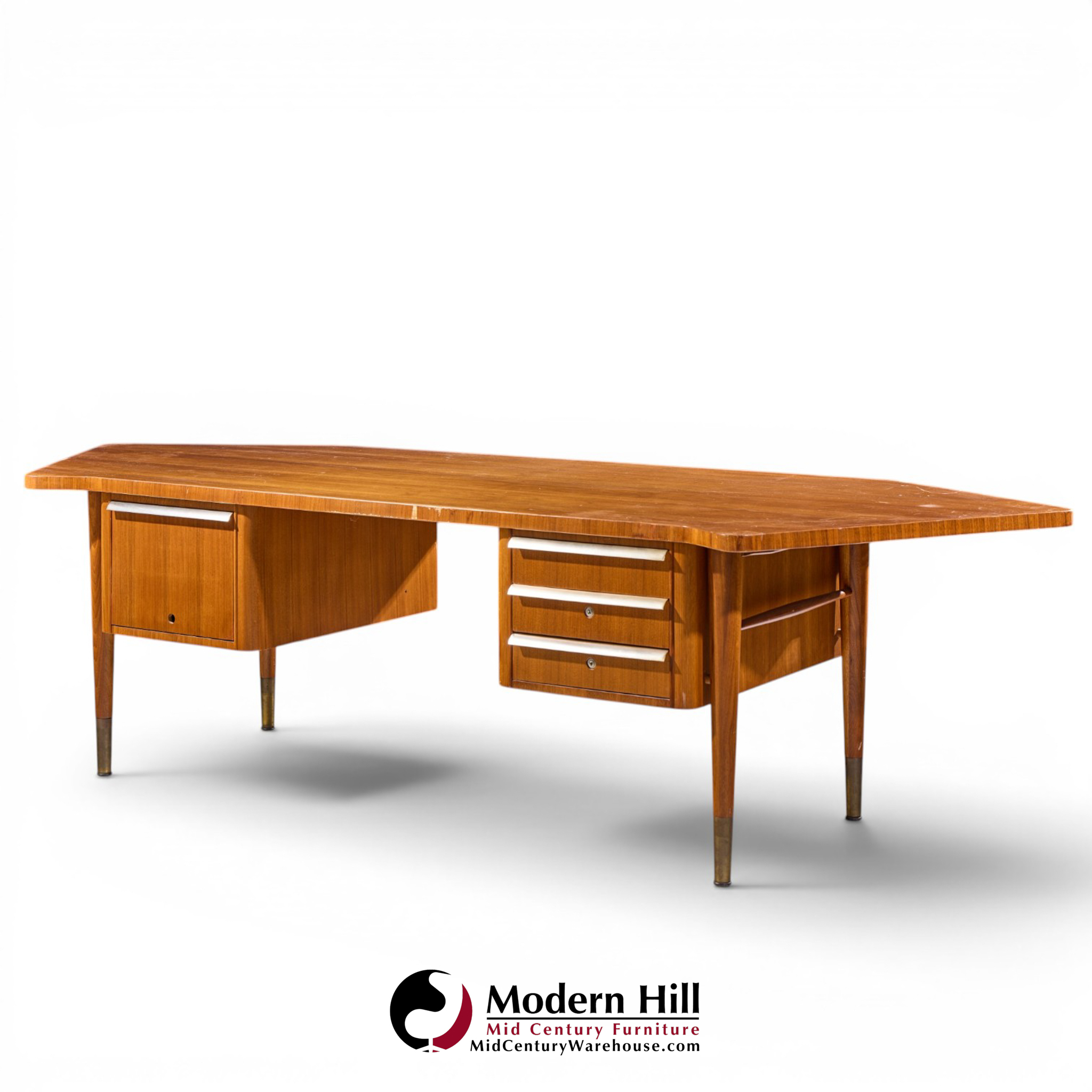 stow davis mid century walnut boomerang executive desk