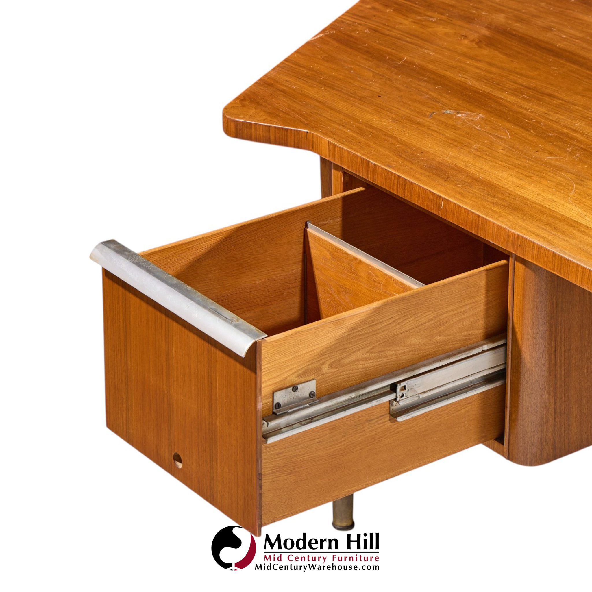 stow davis mid century walnut boomerang executive desk