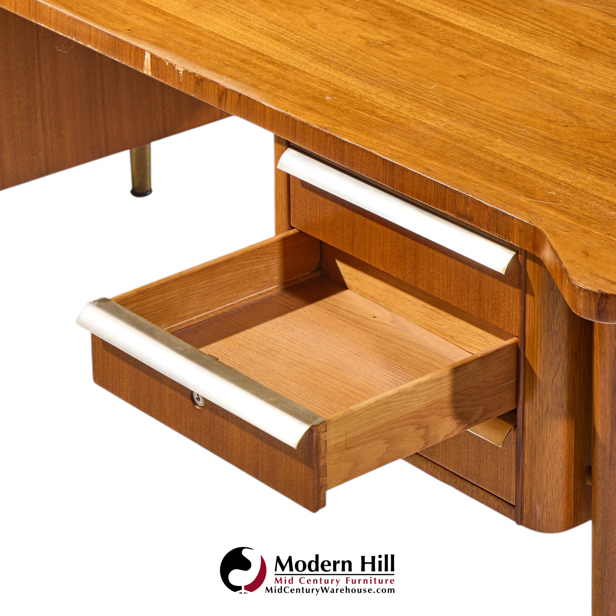 stow davis mid century walnut boomerang executive desk