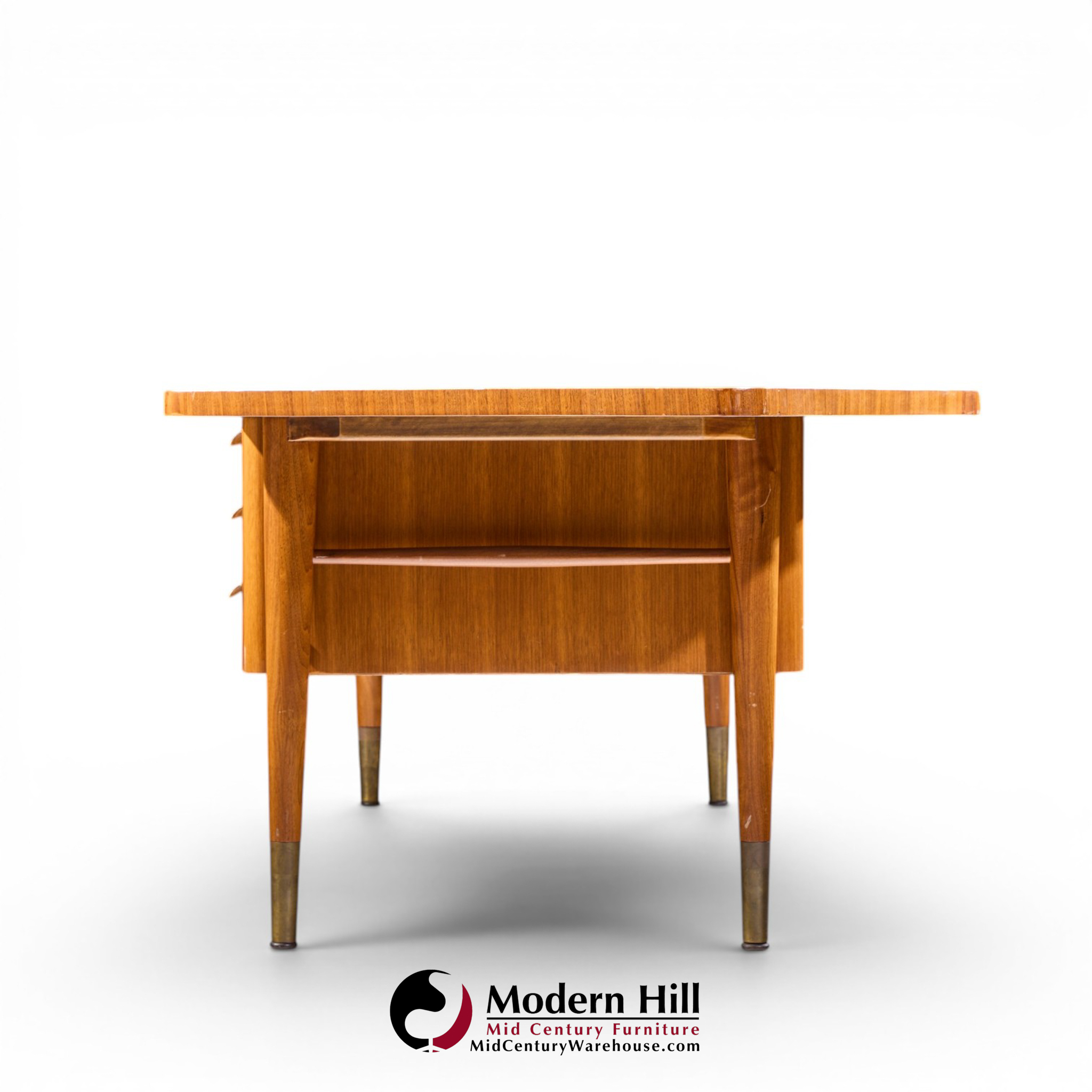 stow davis mid century walnut boomerang executive desk