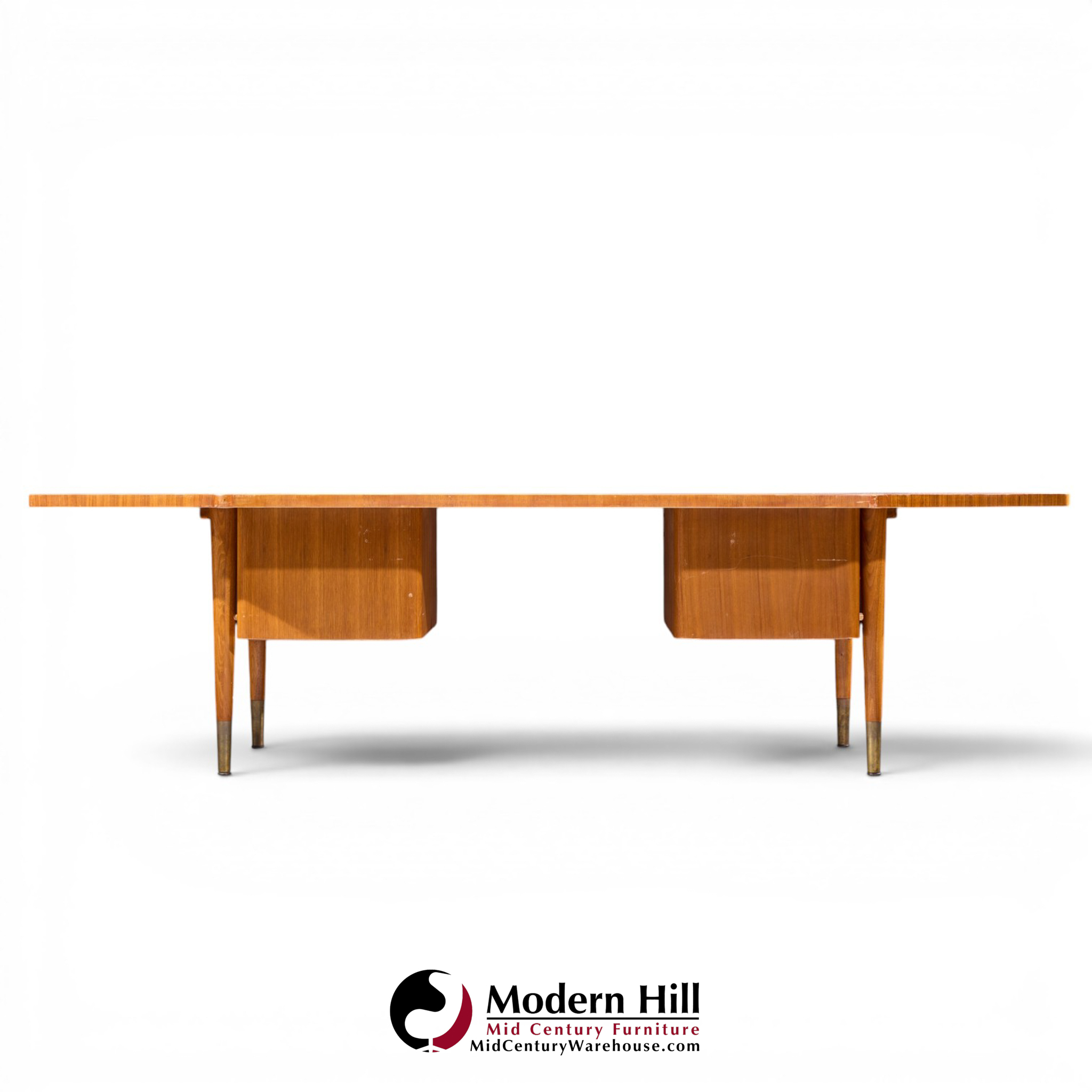 stow davis mid century walnut boomerang executive desk