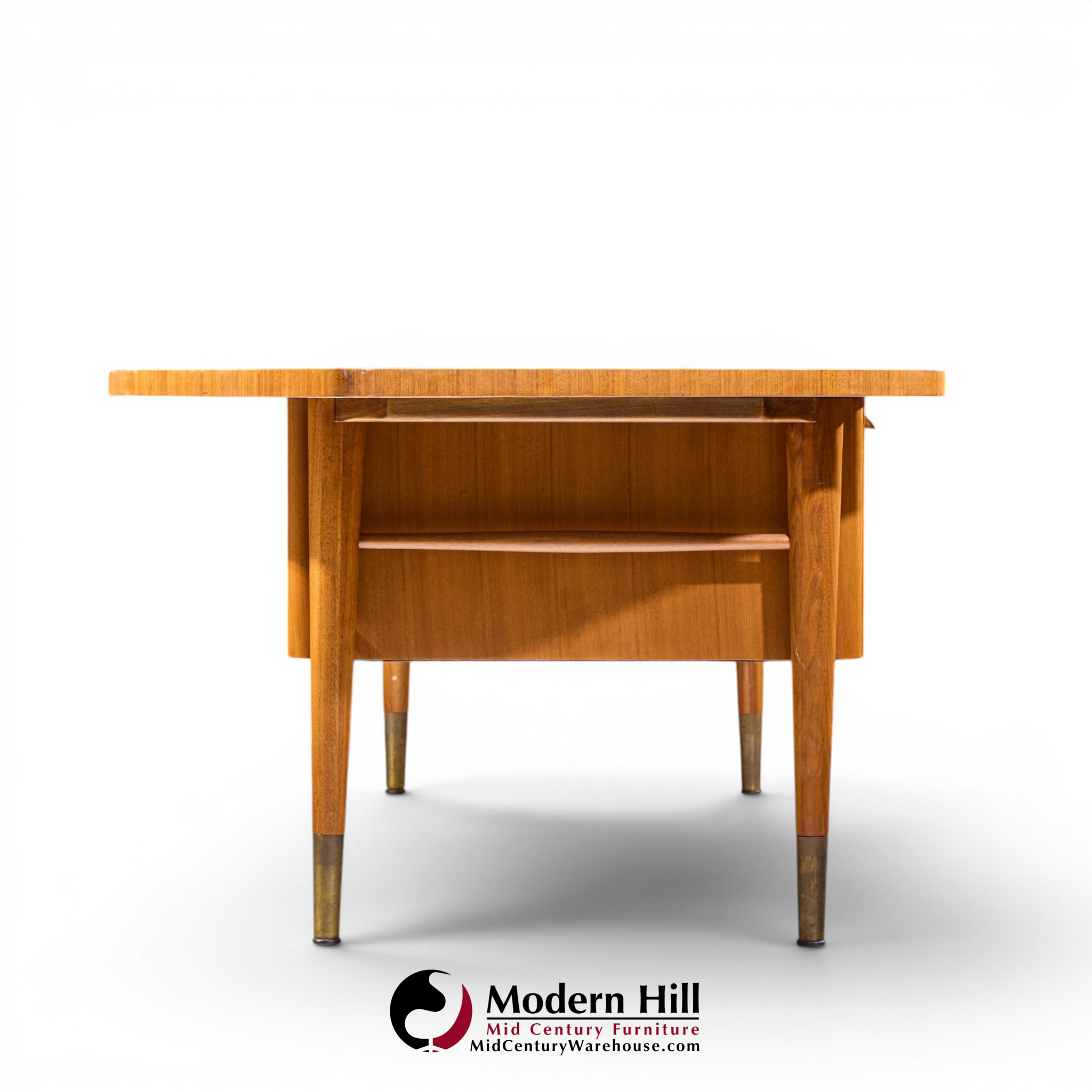 stow davis mid century walnut boomerang executive desk