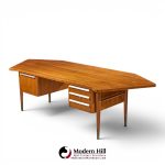 stow davis mid century walnut boomerang executive desk
