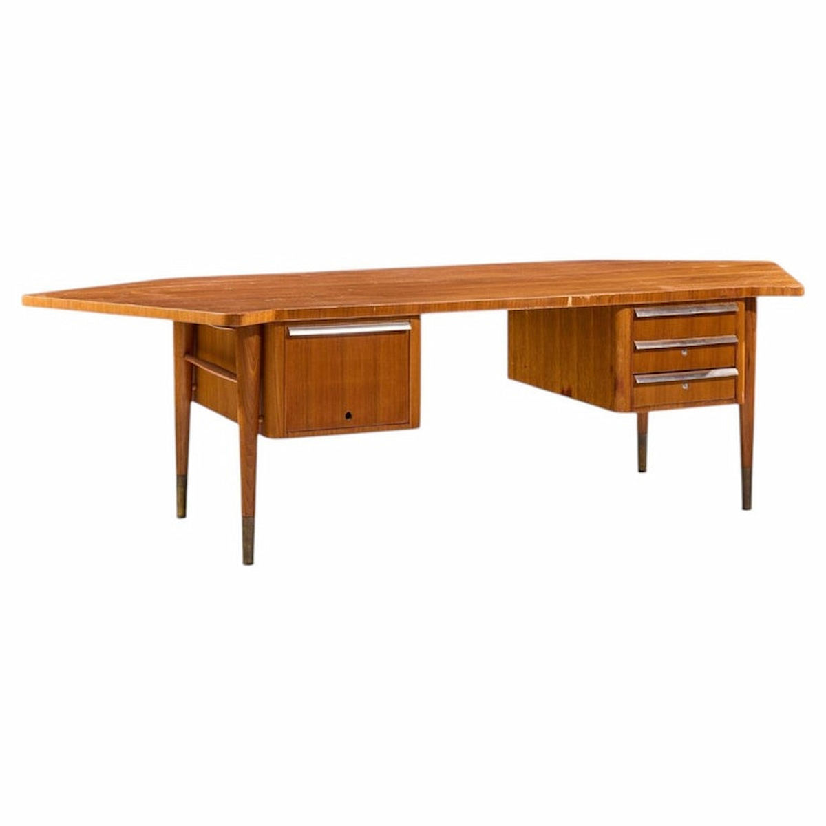 stow davis mid century walnut boomerang executive desk