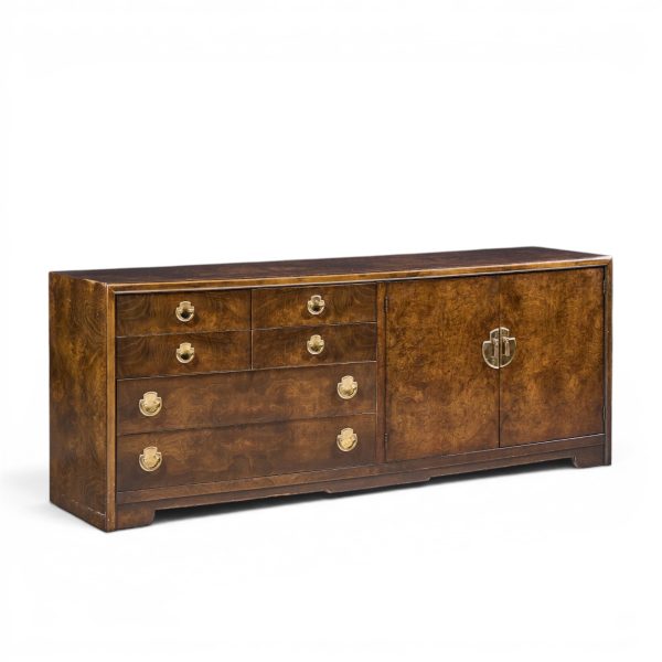 thomasville mid century burlwood and brass credenza