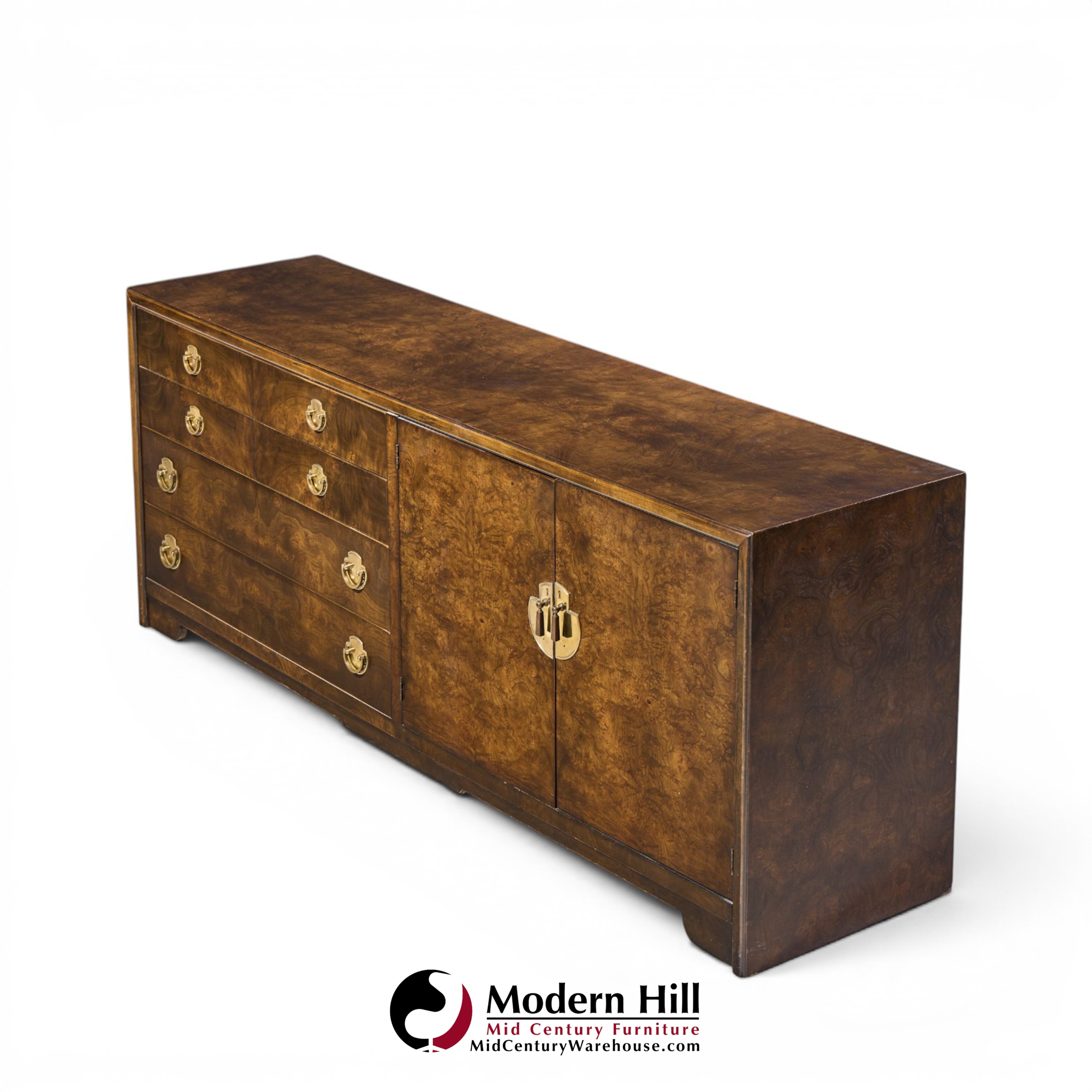 thomasville mid century burlwood and brass credenza