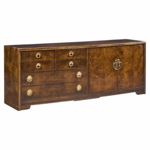 thomasville mid century burlwood and brass credenza