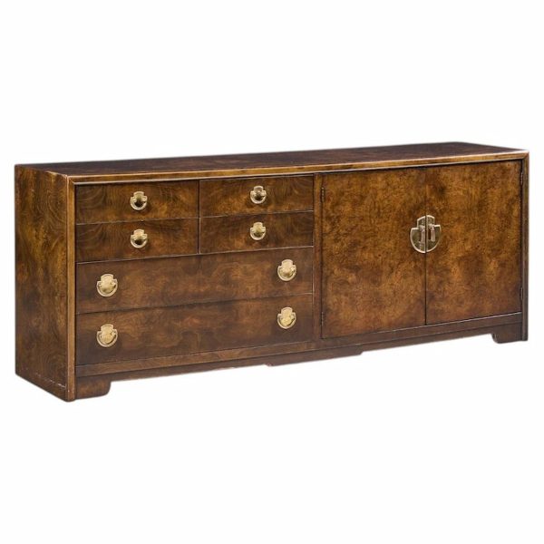 thomasville mid century burlwood and brass credenza