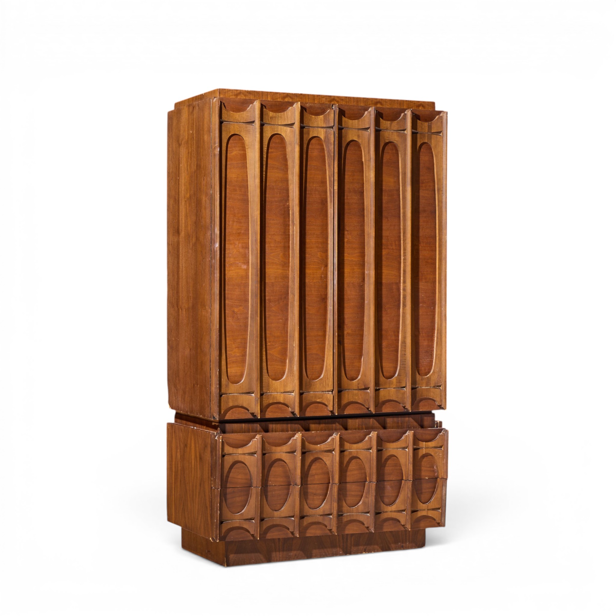 tobago brutalist mid century walnut armoire dresser