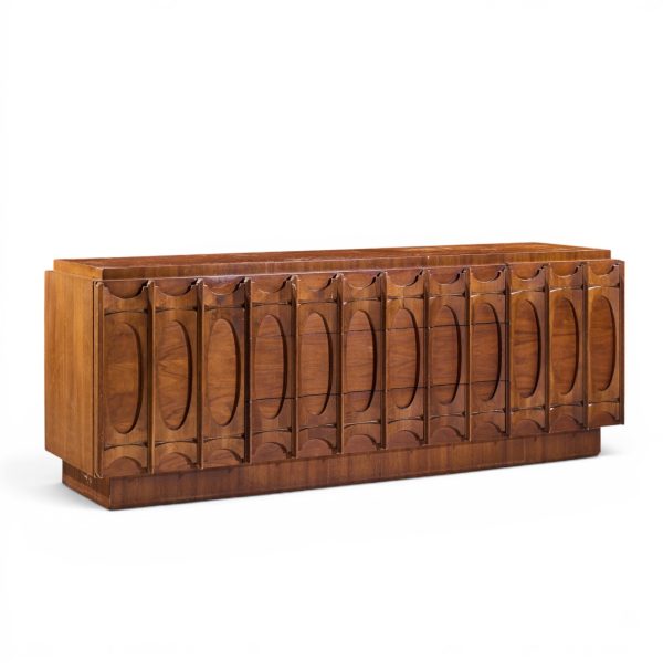 tobago brutalist mid century walnut lowboy dresser