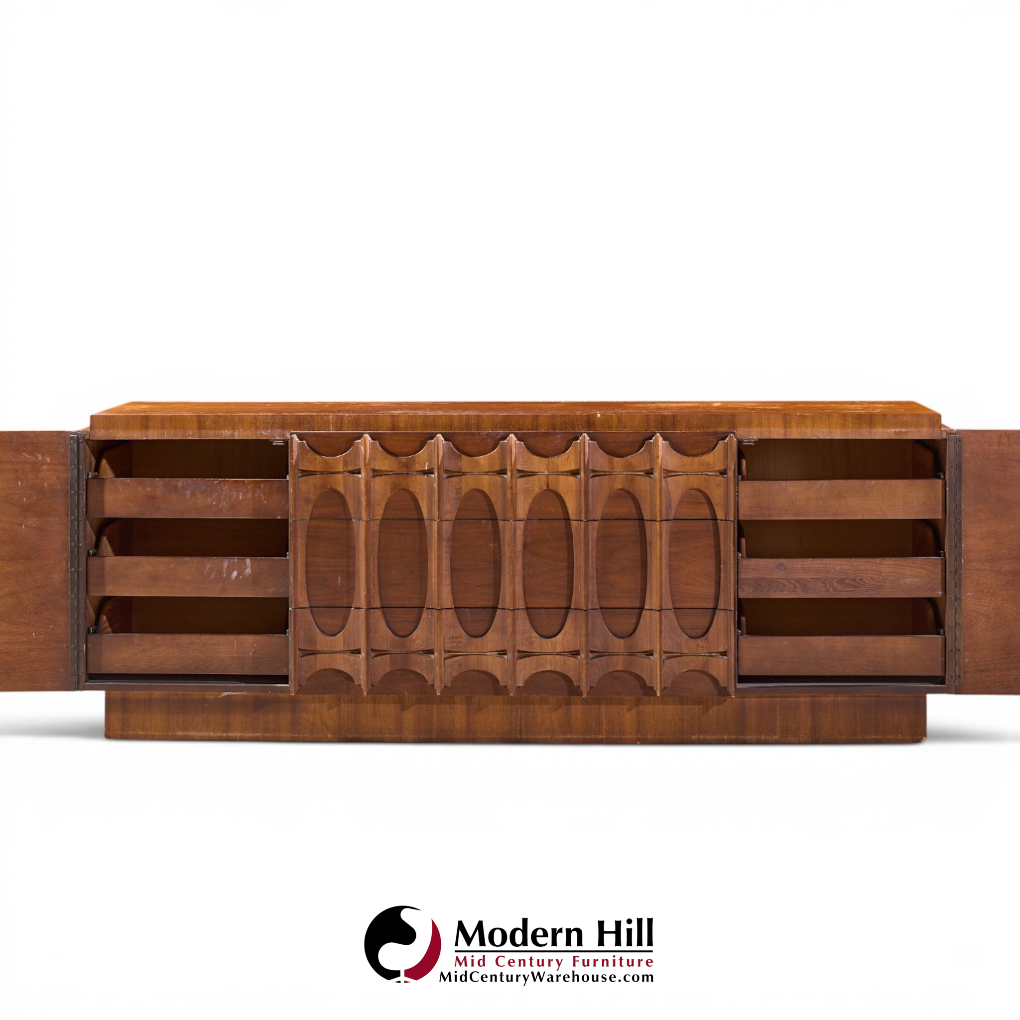 tobago brutalist mid century walnut lowboy dresser