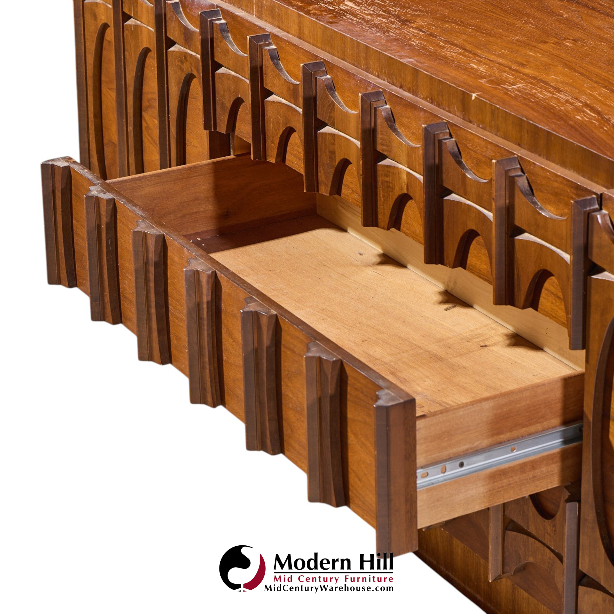 tobago brutalist mid century walnut lowboy dresser