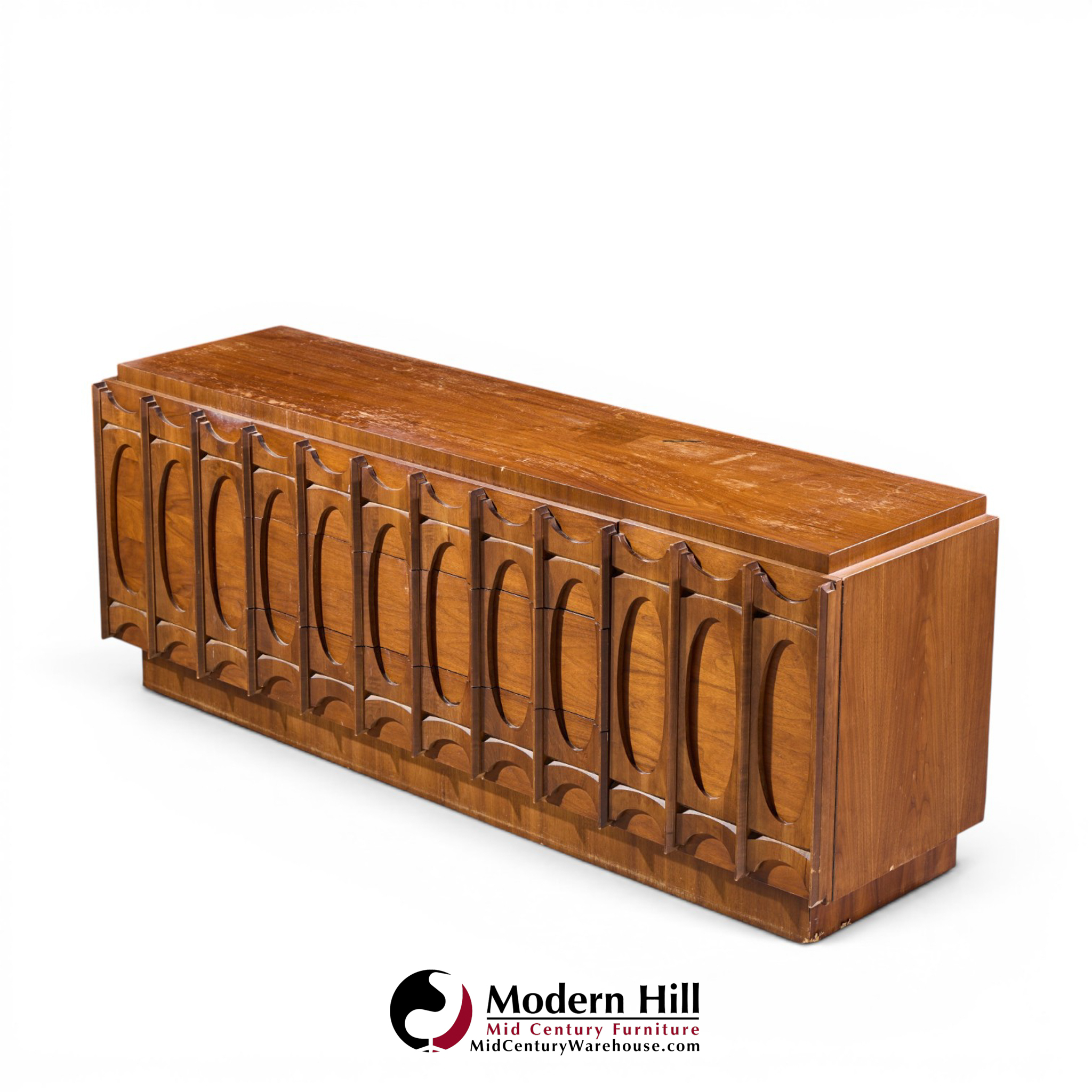 tobago brutalist mid century walnut lowboy dresser