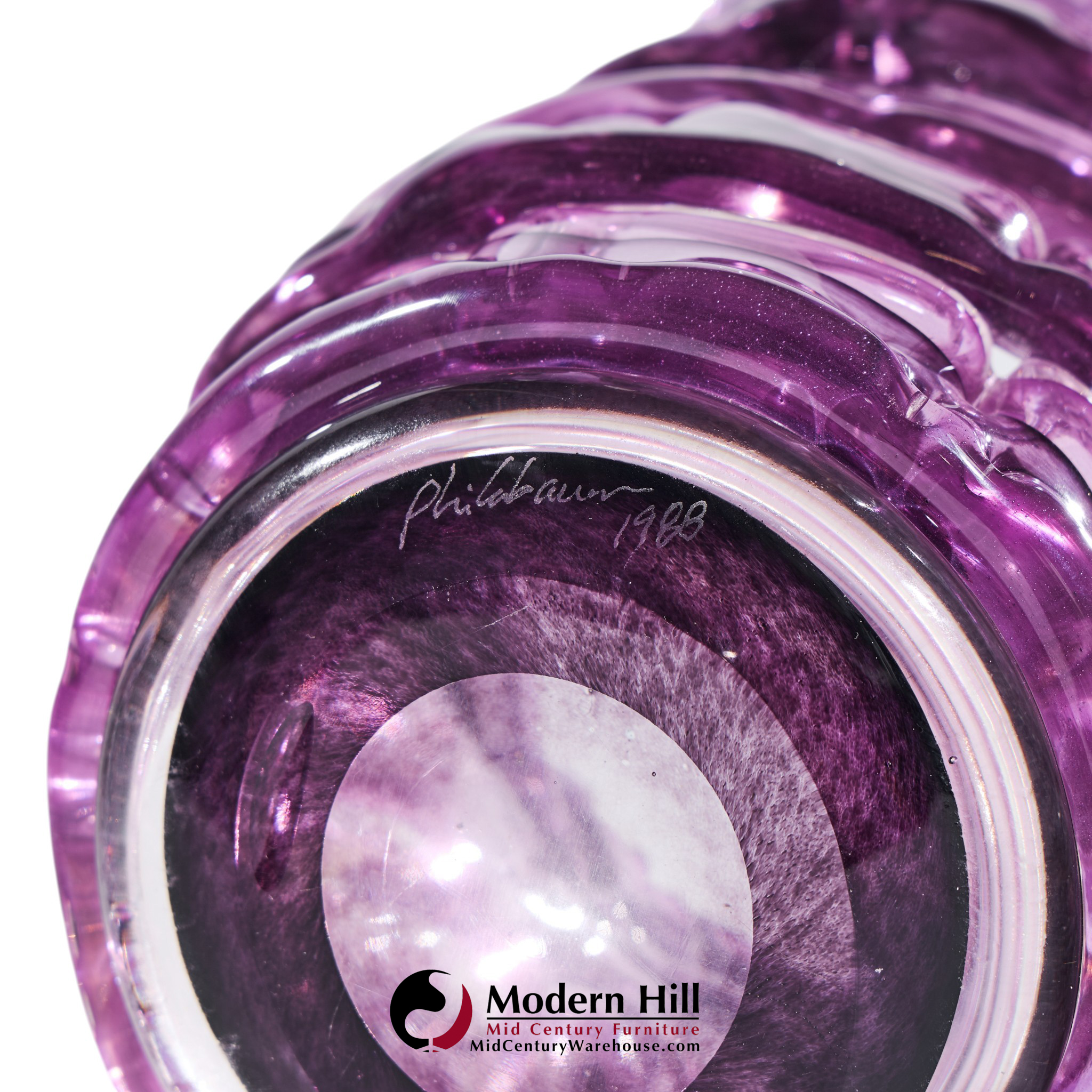 tom philabaum signed large hand-built glass vase