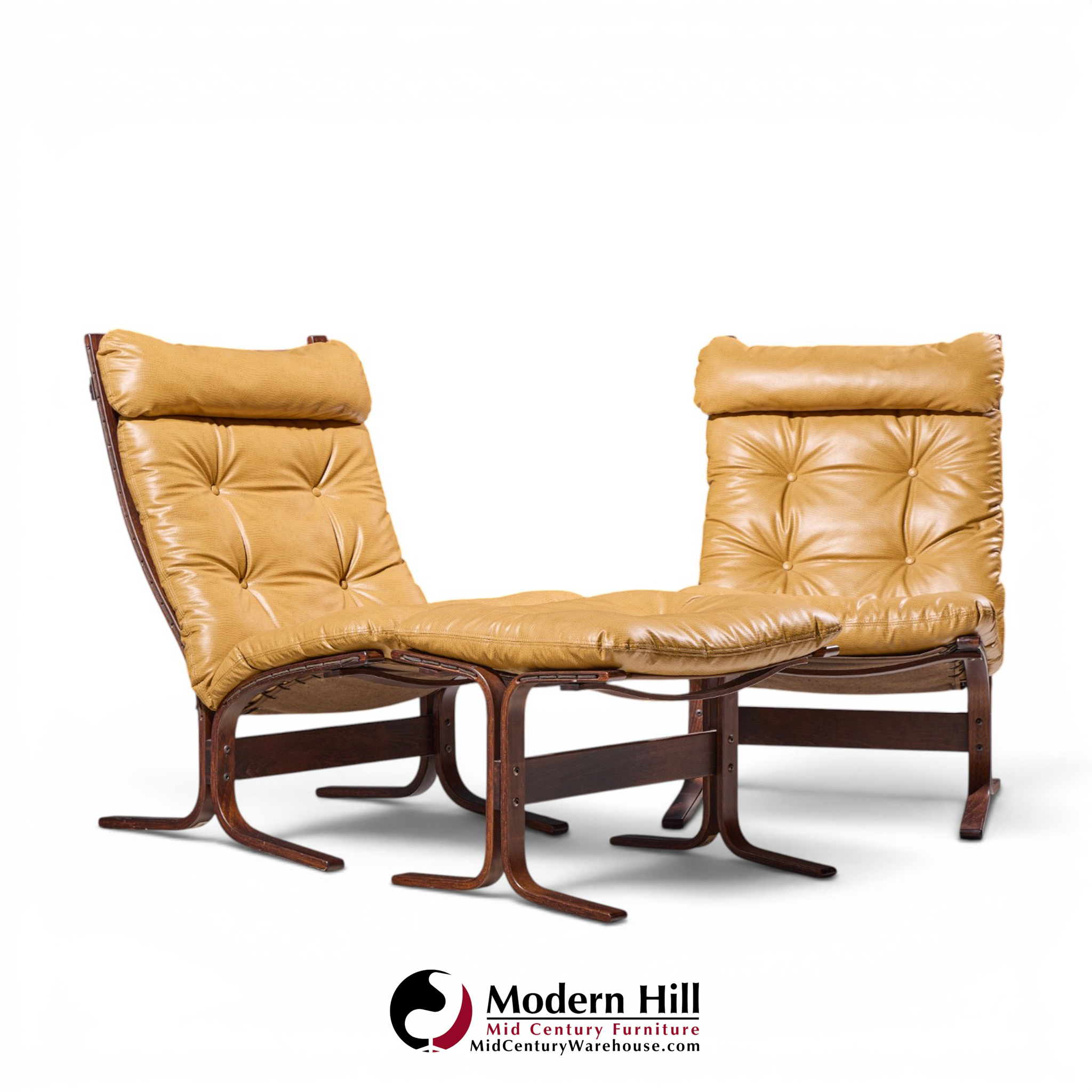 westnofa mid century norwegian siesta bentwood lounge chairs - pair with ottoman