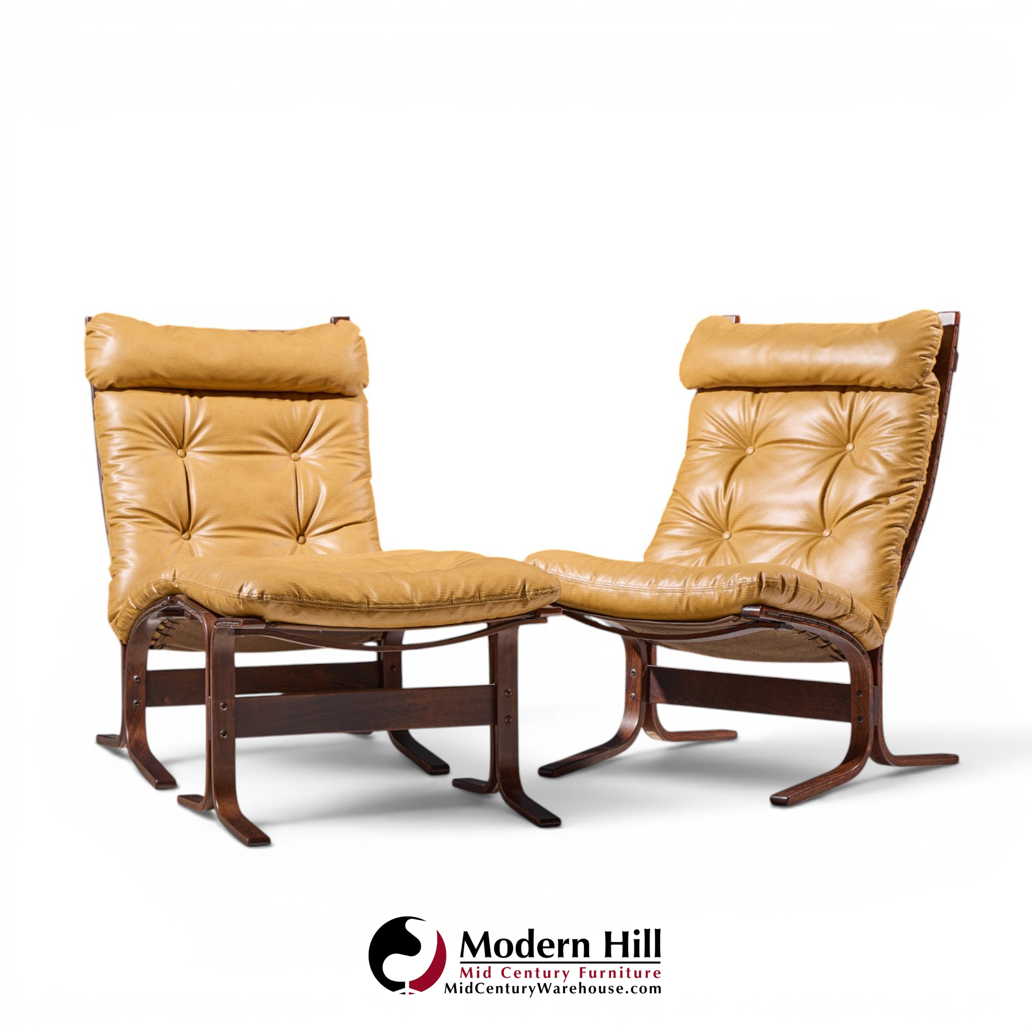 westnofa mid century norwegian siesta bentwood lounge chairs - pair with ottoman