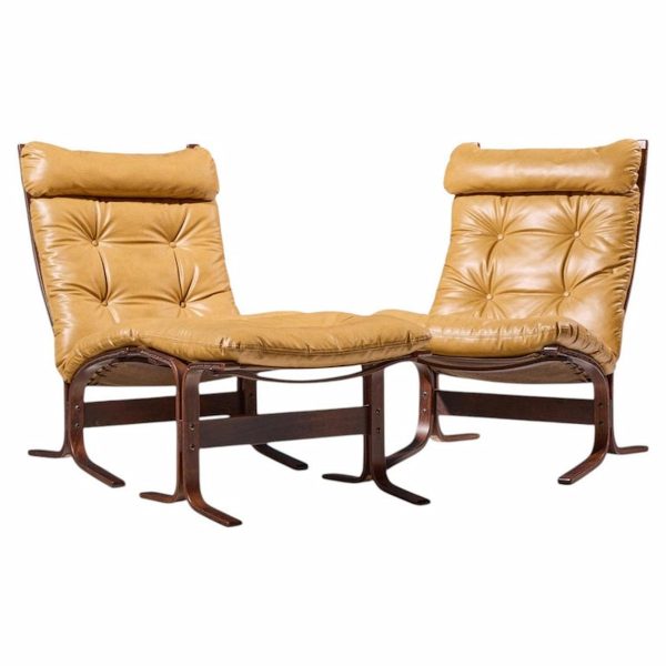 westnofa mid century norwegian siesta bentwood lounge chairs - pair with ottoman