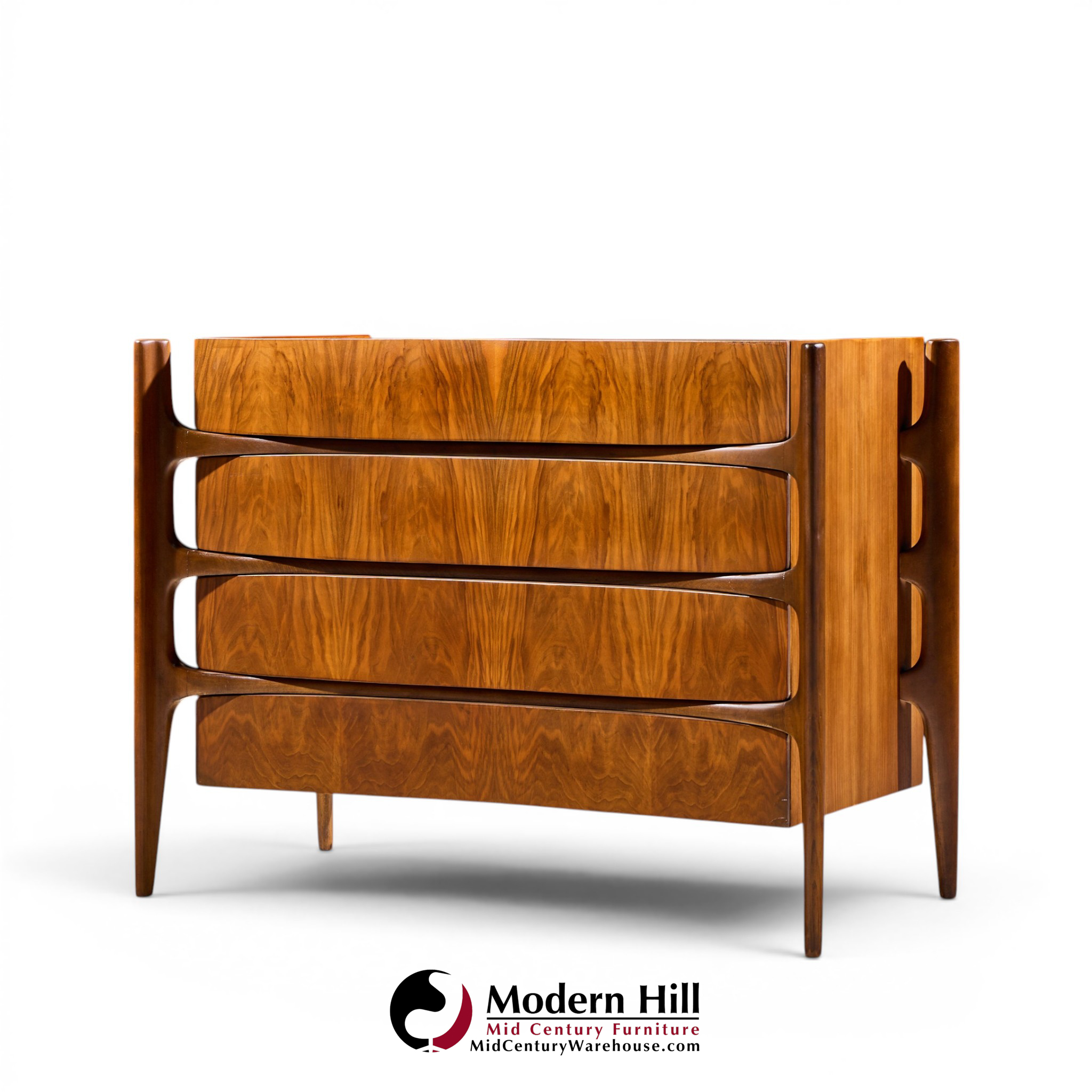 william hinn mid century walnut curved front lowboy dresser