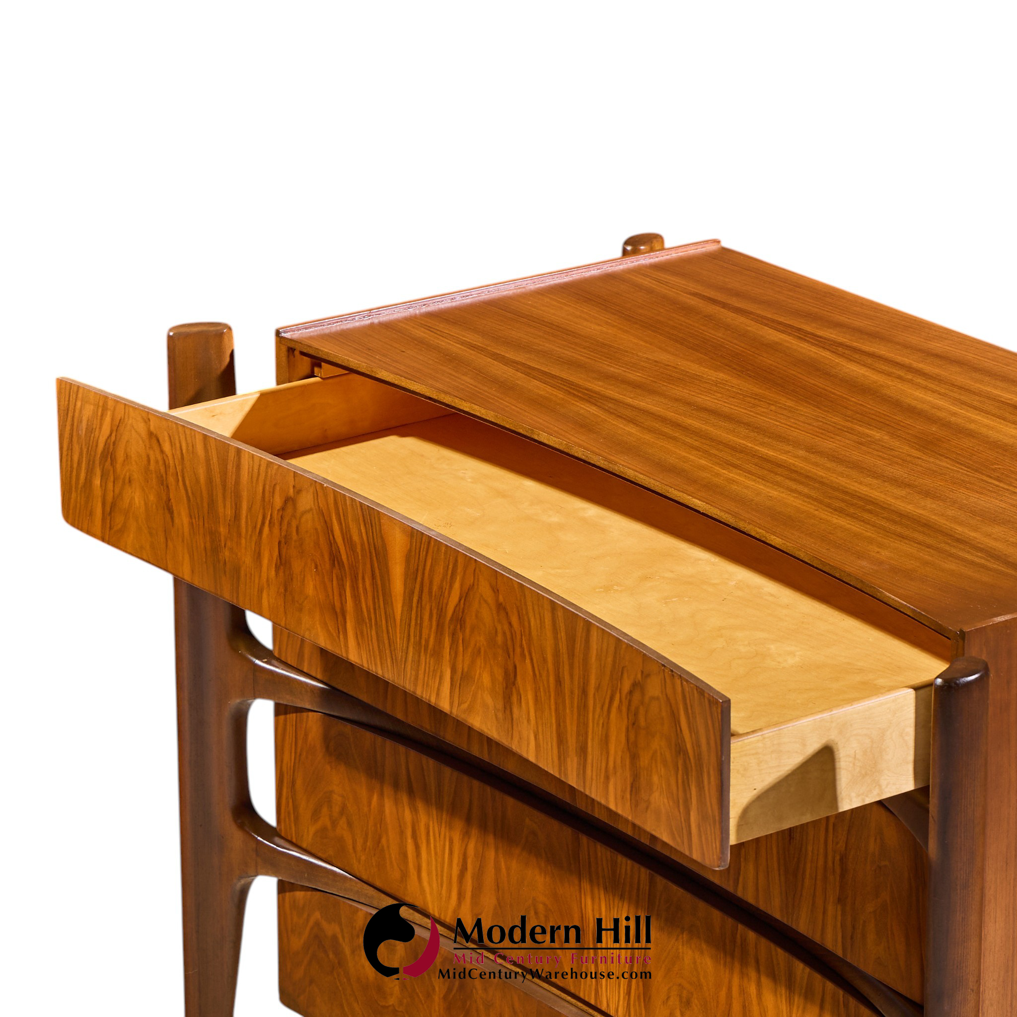 william hinn mid century walnut curved front lowboy dresser